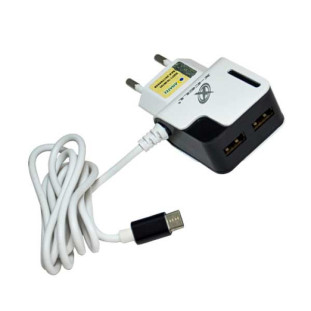 CARREGADOR ULTRA RAPIDO XCELL 3.1A COM 2 ENTRADA USB COM CABO USB TIPO C EMBUTIDO 1M BRANCO/PRETO - XC-UR14-BP