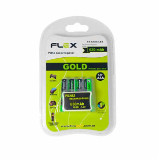 PILHA RECARREGAVEL FLEX GOLD HIBRIDA PRONTA USO AAA 1,2V 630MAH C/4 - FX-AAA63LB4