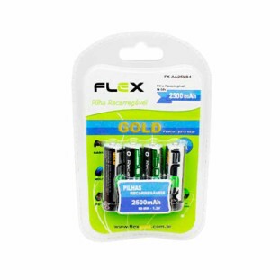 PILHA RECARREGAVEL FLEX GOLD HIBRIDA PRONTA USO AA 1,2V 2500MAH C/4 - FX-AA25LB4