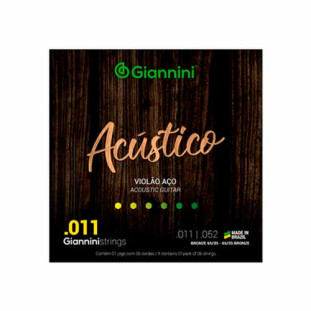 ENCORDOAMENTO PARA VIOLAO AÇO 6 CORDAS GIANNINI ACUSTICO BRONZE 65/35 GESPW (.011 - .052) - 5925