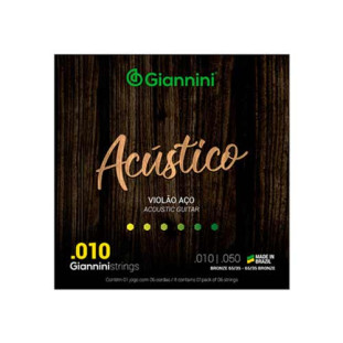 ENCORDOAMENTO PARA VIOLAO AÇO 6 CORDAS GIANNINI ACUSTICO BRONZE 65/35 GESWAM (.010 - .050) - 5924