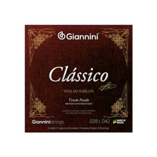 ENCORDOAMENTO PARA VIOLAO NAILON 6 CORDAS GIANNINI CLASSICO BRONZE 65/35 GENWPA PESADA - 5936