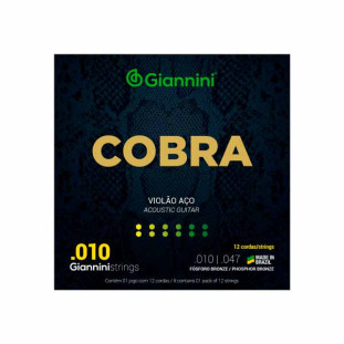 ENCORDOAMENTO PARA VIOLAO AÇO 12 CORDAS GIANNINI COBRA FOSFORO BRONZE GEEF12EF (.010 - .047) - 12752