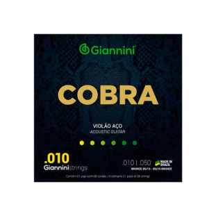 ENCORDOAMENTO PARA VIOLAO AÇO 6 CORDAS GIANNINI COBRA BRONZE 85/15 GEEFLE (.010 - .050) - 5949