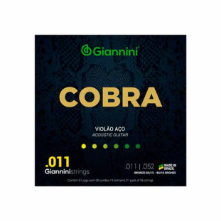 ENCORDOAMENTO PARA VIOLAO AÇO 6 CORDAS GIANNINI COBRA BRONZE 85/15 GEEFLK (.011 - .052) - 5950