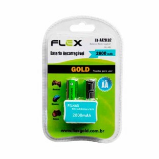 PILHA RECARREGAVEL FLEX GOLD HIBRIDA PRONTA USO AA 1,2V 2800MAH C/2 - FX-AA28LB2
