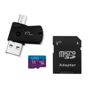 KIT 4 EM 1 MULTILASER CARTAO DE MEMORIA + ADAPTADOR USB DUAL DRIVE + ADAP SD 16GB ATE 80 MB/S DE VELOCIDADE - MC150 - FR