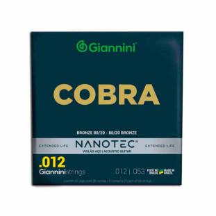 ENCORDOAMENTO PARA VIOLAO AÇO 6 CORDAS GIANNINI NANOTEC COBRA BRONZE 80/20 CA82L PN (.012 - .053) - 25612