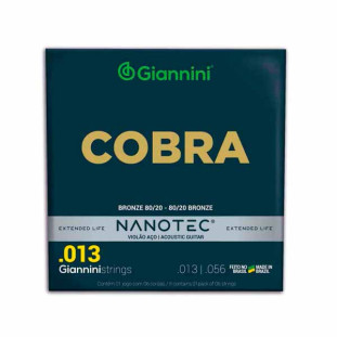 ENCORDOAMENTO PARA VIOLAO AÇO 6 CORDAS GIANNINI NANOTEC COBRA BRONZE 80/20 CA82M PN (.013 - .056) - 25613