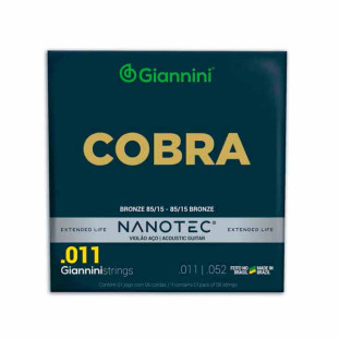 ENCORDOAMENTO PARA VIOLAO AÇO 6 CORDAS GIANNINI NANOTEC COBRA BRONZE 85/15 GEEFLK PN (.011 - .052) - 25615