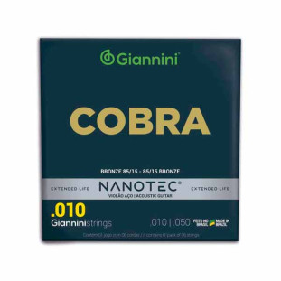 ENCORDOAMENTO PARA VIOLAO AÇO 6 CORDAS GIANNINI NANOTEC COBRA BRONZE 85/15 GEEFLE PN (.010 - .050) - 25614