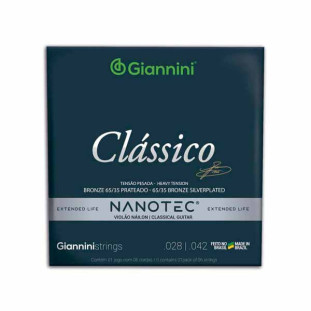 ENCORDOAMENTO PARA VIOLAO NAILON 6 CORDAS GIANNINI NANOTEC CLASSICO BRONZE 65/35 GENWPA PN PESADA - 25617