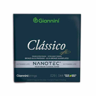 ENCORDOAMENTO PARA VIOLAO NAILON 6 CORDAS GIANNINI NANOTEC CLASSICO BRONZE 65/35 GENWXPA PN EXTRA PESADA - 25618