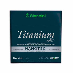 ENCORDOAMENTO PARA VIOLAO NAILON 6 CORDAS GIANNINI NANOTEC TITANIUM BRONZE 85/15 GENWTA PESADA - 25619