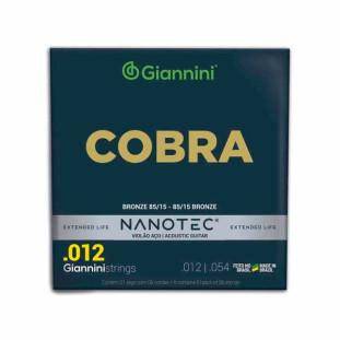 ENCORDOAMENTO PARA VIOLAO AÇO 6 CORDAS GIANNINI NANOTEC COBRA BRONZE 85/15 GEEFLKS PN (.012 - .054) - 25616