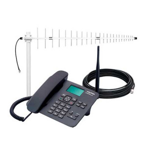 KIT TELEFONE AQUARIO CELULAR FIXO 2G QUADRIBAND DUAL SIM ANTENA 12DBI CABO 15M - CA-4200