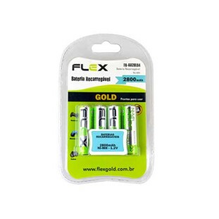 PILHA RECARREGAVEL FLEX GOLD HIBRIDA PRONTA USO AA 1,2V 2800MAH C/4 - FX-AA28LB4