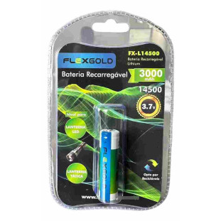 BATERIA RECARREGAVEL FLEX GOLD LITIO ION 14500 3.7V 3000MAH C/1 - FX-L14500