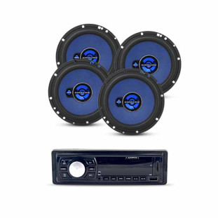 KIT RADIO HURRICANE BLUETOOTH VMX-310 + 4 FALANTE 6' 50W RMS 4 OHMS TRIAK 6 VA10000123 (EMBALAGEM PARDA) - 11.802