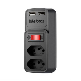 ADAPTADOR COM CARREGADOR 2 USB E 2 TOMADAS INTELBRAS EAC 202 PRETO - 4820049