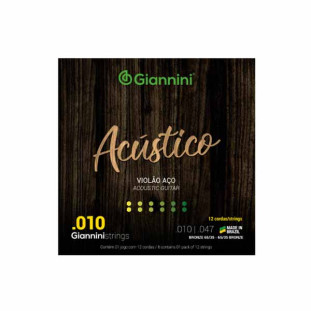 ENCORDOAMENTO PARA VIOLAO AÇO 12 CORDAS GIANNINI ACUSTICO BRONZE 65/35 GESWA12 (.010 - .047) - 5926