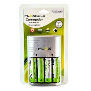CARREGADOR PARA PILHAS FLEX GOLDAA/AAA/9V C/4 PILHAS AA 2900MAH BIV AUTO STOP - FX-C16/4P