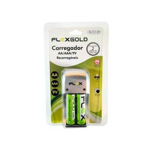 CARREGADOR PARA PILHAS FLEX GOLD AA/ AAA/ 9V C/2 PILHAS AA 2900MAH BIV AUTO STOP - FX-C17/2P