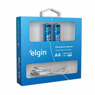 PILHA RECARREGAVEL ELGIN 1.6V AA USB-C 1200MAH C/2 (+ CABO USB-C) - 82427