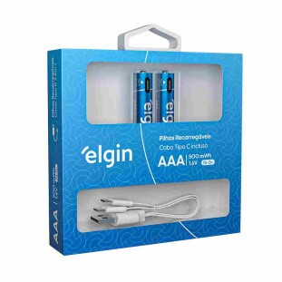 PILHA RECARREGAVEL ELGIN 1.6V AAA USB-C 1200MAH C/2 (+ CABO USB-C) - 82428