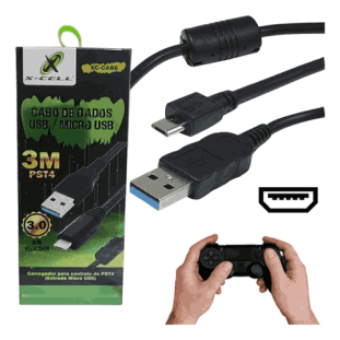 CABO USB XCELL 3.0A X MICRO USB PRETO 3M C/ FILTRO P/ CARREGAR CONTROLE DE PST4 - XC-CAB6
