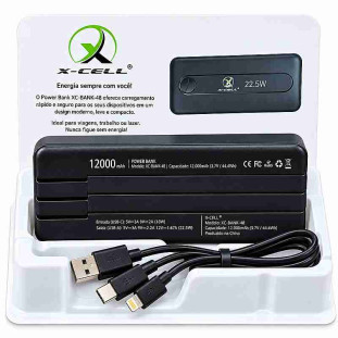 CARREGADOR PORTATIL XCELL POWER BANK PD 22.5W 12000MAH - XC-BANK-48