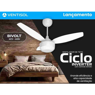 VENTILADOR DE TETO VENTISOL CICLO BRANCO 3P INVERTER BIVOLT COM C/R - 18344