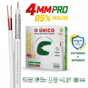CABO COAXIAL CONDUTTI 4MMCEL+BIPOLAR (F) 75 OHM DUPLA BLINDAGEM PRO 85% 2X26 AWG BRANCO (100M) - 7899658714635