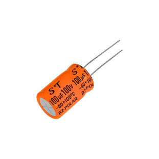 CAPACITOR ELETROLITICO BIPOLAR 105° 100 X 100V - CANECA 13X25MM - CAPC0003