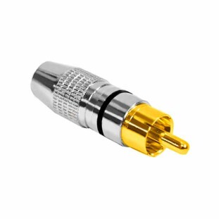 PLUG RCA 6MM PROFISSIONAL METAL ANEL PRETO COM PONTA GOLD - PGRC0012
