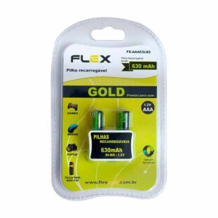 PILHA RECARREGAVEL FLEX GOLD HIBRIDA PRONTA USO AAA 1,2V 630MAH C/2 - FX-AAA63LB2