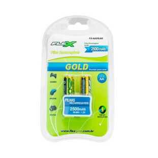 PILHA RECARREGAVEL FLEX GOLD HIBRIDA PRONTA USO AA 1,2V 2500MAH C/2 - FX-AA25LB2