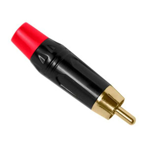PLUG RCA PROFISSIONAL METAL PRETO COM PROTETOR DE CABO VERMELHO - PGRC0022