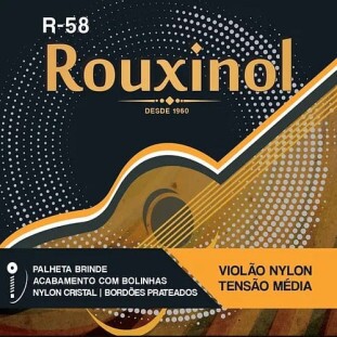 ENCORDOAMENTO PARA VIOLAO NYLON 6 CORDAS ROUXINOL CRISTAL/PRATEADA C/ BOLINHAS TENSAO MEDIA - R58