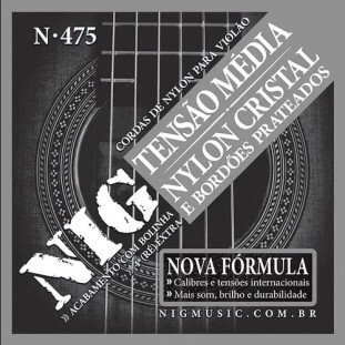 ENCORDOAMENTO PARA VIOLAO NYLON 6 CORDAS NIG CRISTAL/METAL PRATEADO TENSAO MEDIA - N475