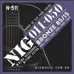 ENCORDOAMENTO PARA VIOLAO AÇO 6 CORDAS NIG BRONZE 85/15 (.011 - .050) - N511