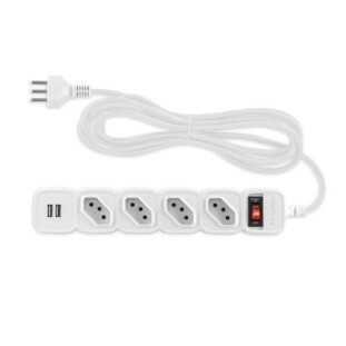 PROTETOR ELETRONICO INTELBRAS 4 TOMADAS 2 USB BRANCO CABO 3M EPE 204+ - 4824206 - FR