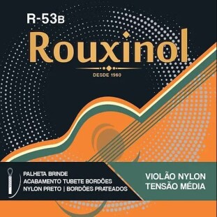 ENCORDOAMENTO PARA VIOLAO NYLON 6 CORDAS ROUXINOL PRETO/PRATEADA TENSAO MEDIA - R53B