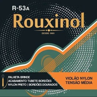 ENCORDOAMENTO PARA VIOLAO NYLON 6 CORDAS ROUXINOL PRETO/DOURADA TENSAO MEDIA - R53A