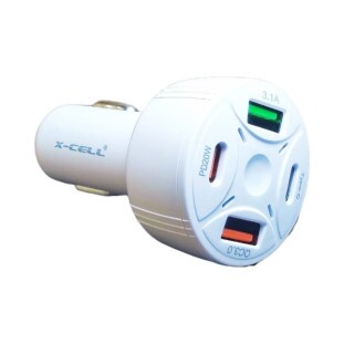 CARREGADOR VEICULAR XCELL TURBO PD 60W 2 USB + 2 USB-C BRANCO - XC-V18USB