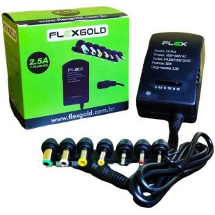 FONTE CHAVEADA FLEX GOLD UNIVERSAL MULTI VOLTAGENS 3V-12V COM 7 PLUGS 2,5A - FX-FU4