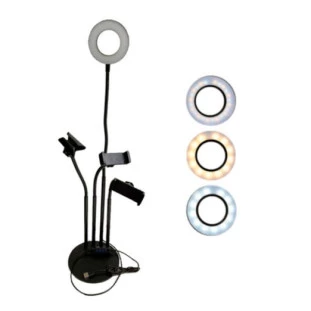 SUPORTE MULTIFUNCIONAL XCELL PARA 2 SMARTPHONE LIVE STREAM MICROFONE COM RING LIGHT LED USB 3 MOD LUZ - XC-RL-04 - FR15