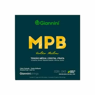 ENCORDOAMENTO PARA VIOLAO NAILON 6 CORDAS GIANNINI MPB COBRE PRATEADO GENWS CRISTAL-PRATA MEDIA - 5933