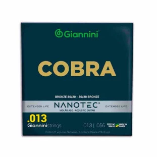 ENCORDOAMENTO PARA VIOLAO AÇO 6 CORDAS GIANNINI NANOTEC COBRA BRONZE 80/20 CA82M PN (.013 - .056) - 25613
