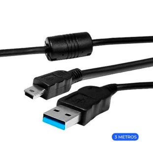 CABO USB XCELL 3.0A X MINI USB PRETO 3M COM FILTRO VERSAO PARA CARREGAR CONTROLE DE PLAYSTATION 3 - XC-CAB5 - FR